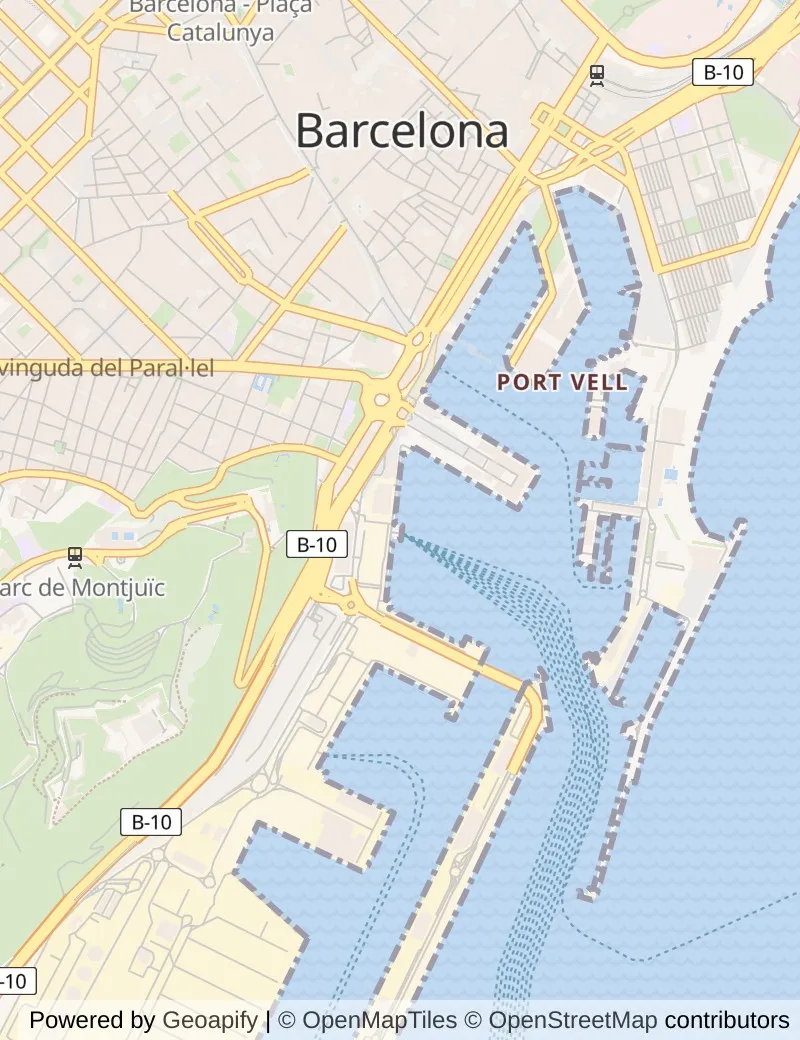 Street map of Barcelona, about half an hour's walk from side to side, with the cruise berth on it.