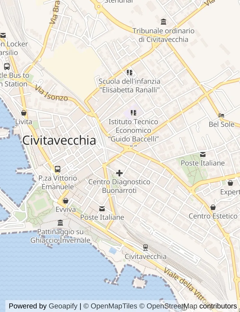Street map of Civitavecchia (for Rome), about half an hour's walk from side to side, with the cruise berth on it.