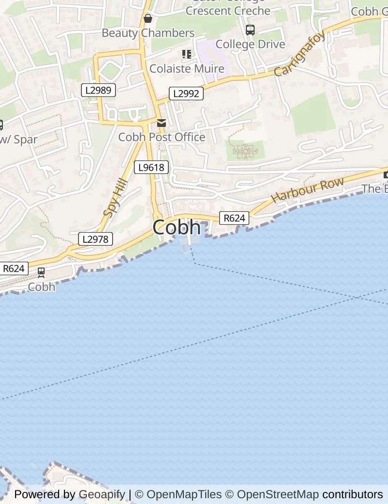 Street map of Cobh (tours to Cork), about half an hour's walk from side to side, with the cruise berth on it.