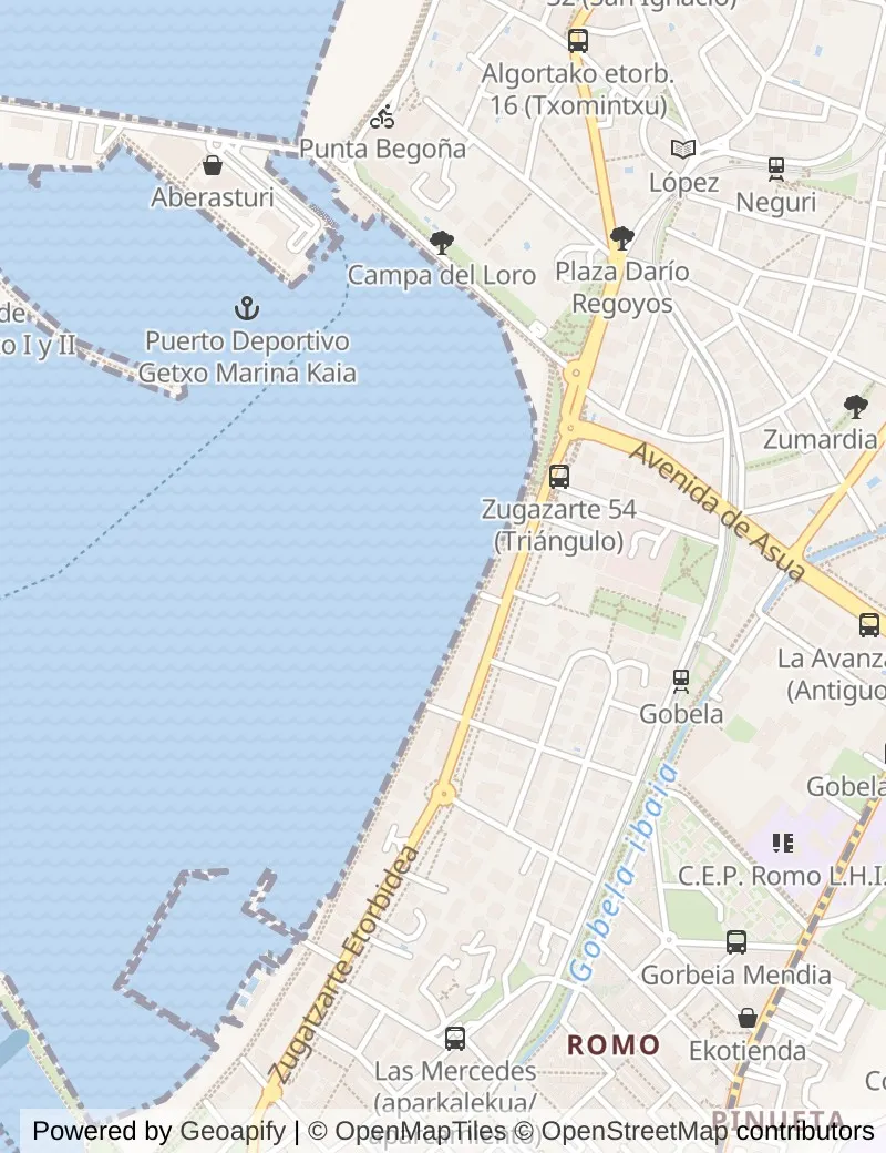 Street map of Getxo (tours to Bilbao), about half an hour's walk from side to side, with the cruise berth on it.