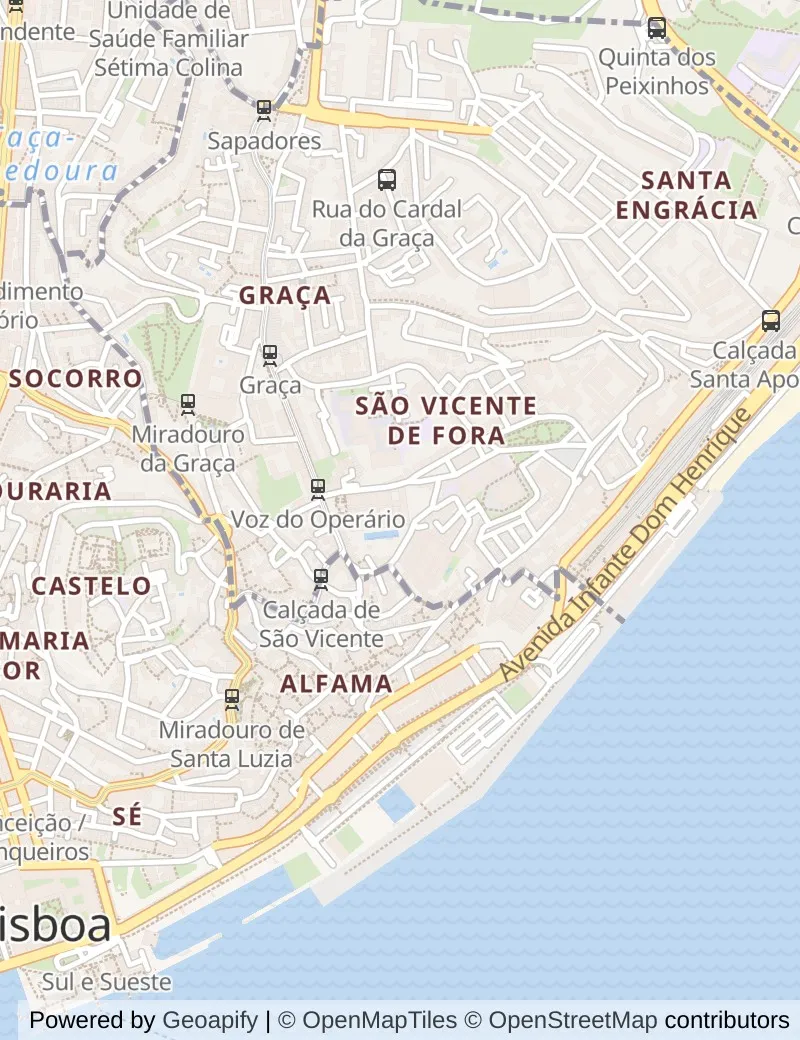 Street map of Lisbon, about half an hour's walk from side to side, with the cruise berth on it.