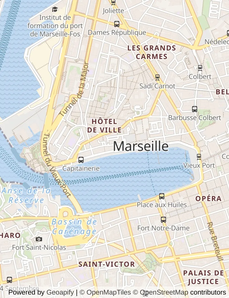 Street map of Marseilles, about half an hour's walk from side to side, with the cruise berth on it.