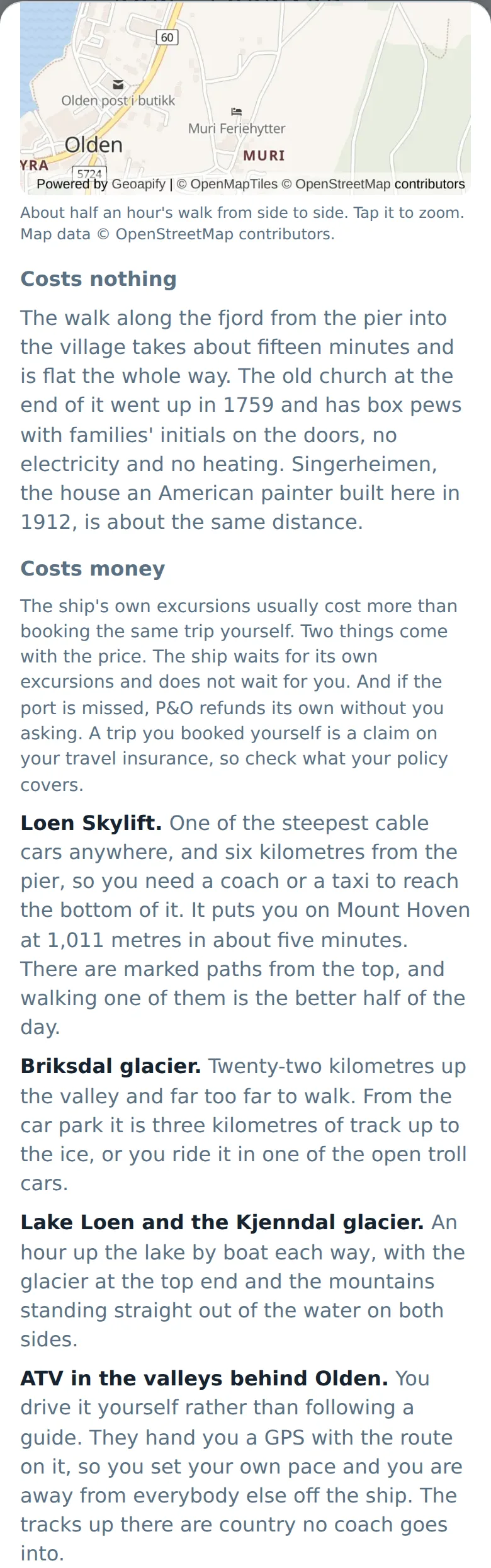 The Olden page on a phone: what costs nothing, then what costs money.